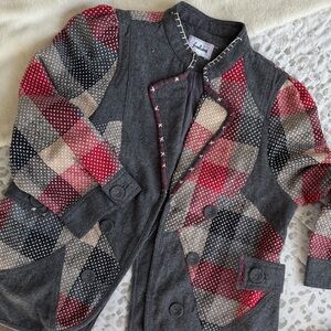 Women's Grey and Red Plaid Blazer